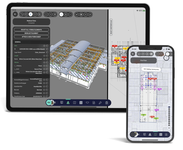 BIM module of the Kairnial collaborative platform on tablet and phone